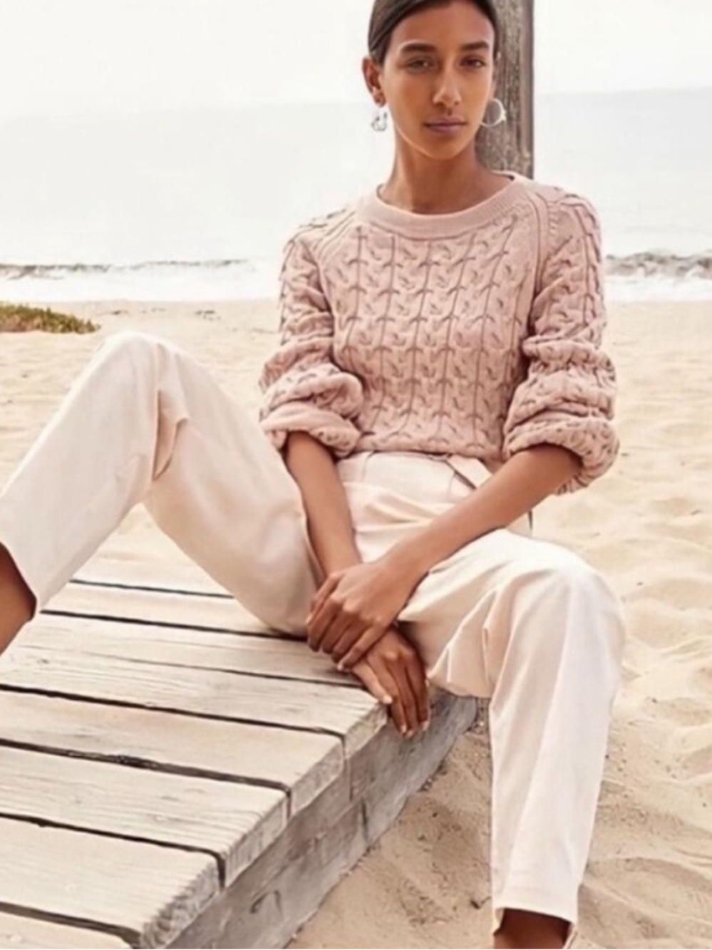 J. Crew Relaxed Fit Cable Knit Crewneck Sweater in Warm Clay Size M